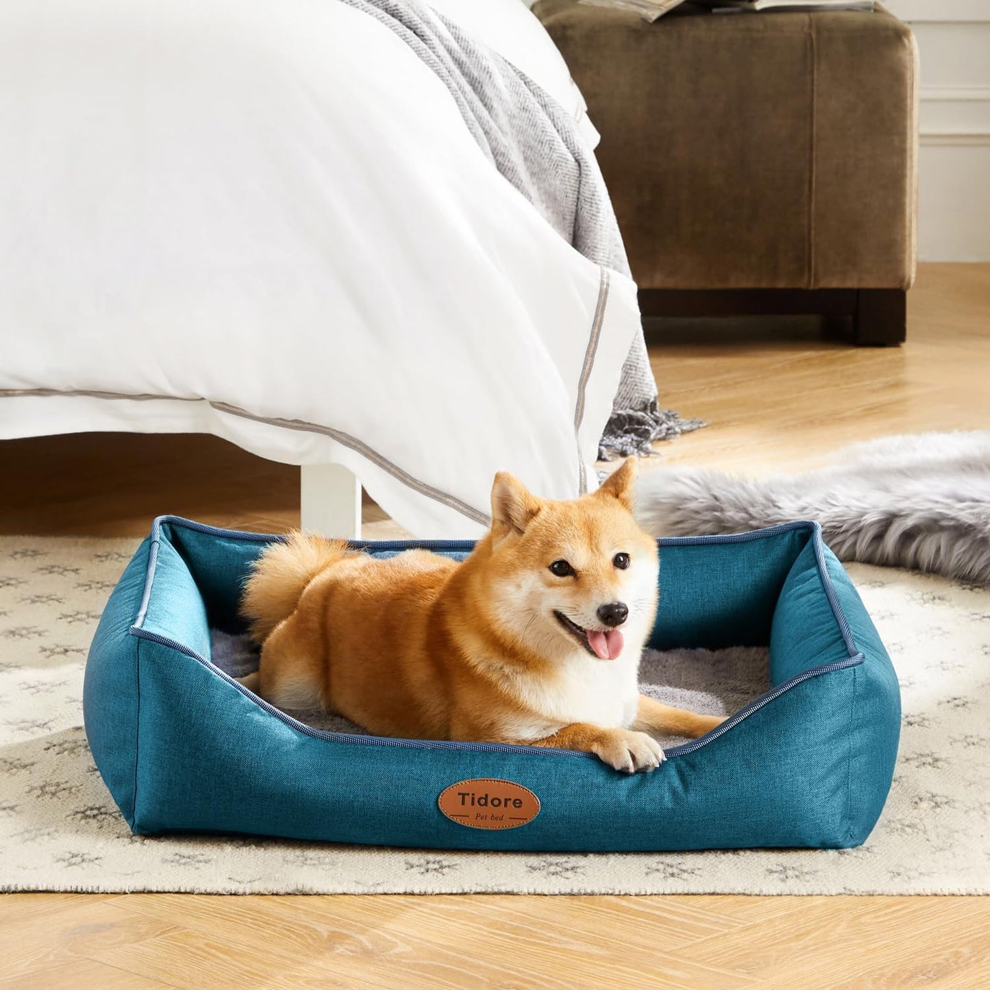 Orthopedic Dog Beds for Medium Dogs, Durable Egg Crate Foam Sofa Dog Bed wit Washable Removable Cover,Waterproof Lining,Pet Bed for Large Dogs (Peacock Blue, 26.4" L x 21.7" W x 6.2" Th)
