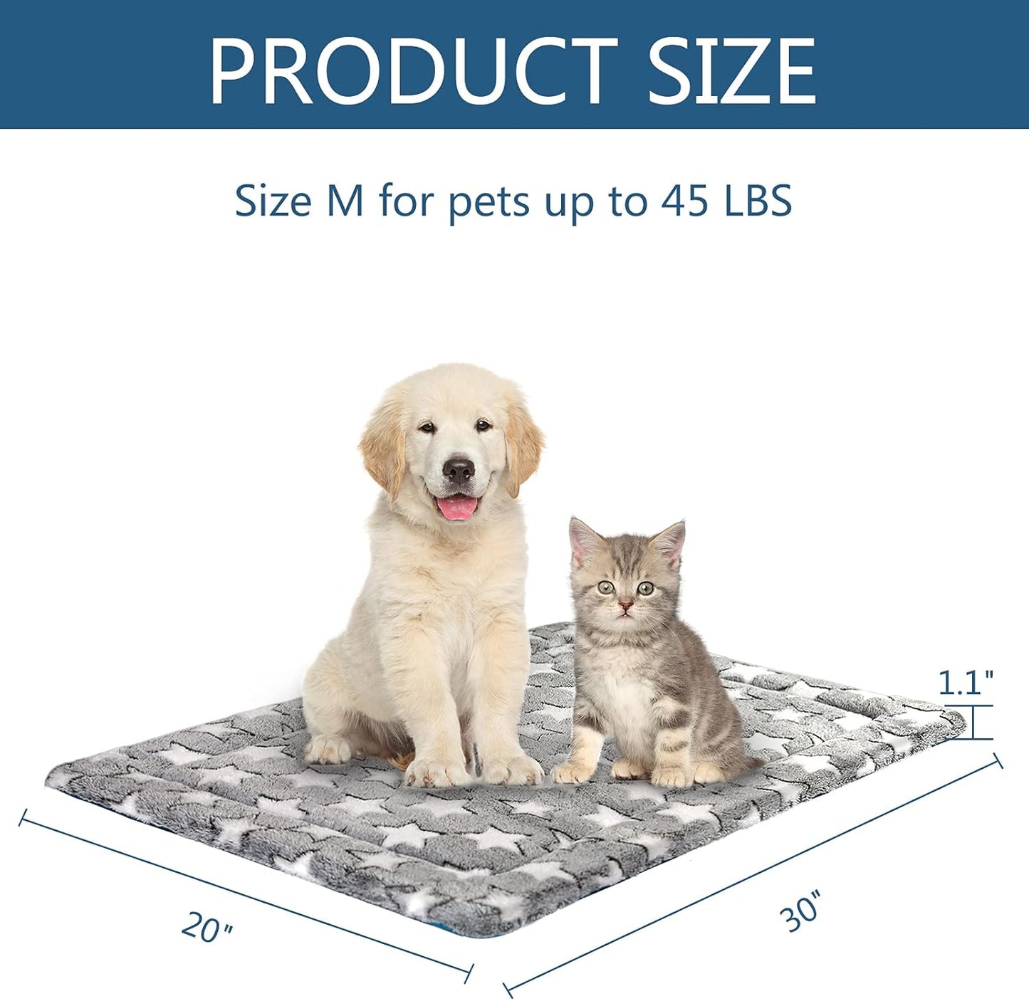 KROSER Fancy Dog Crate Pad - Reversible (Cool & Warm), Machine Washable, Suitable for Small to XXX-Large Dogs, Grey, Navy, Star Pattern