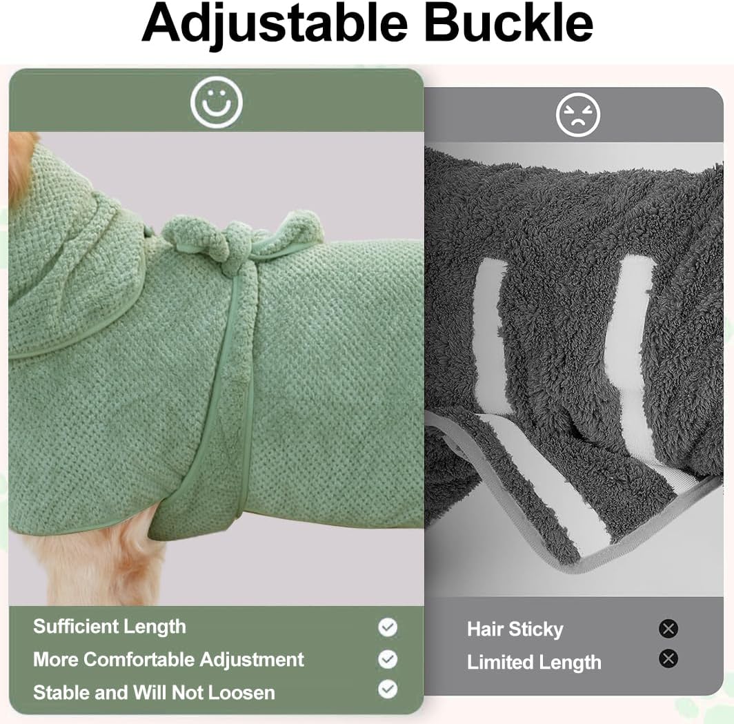 Medium to Large Size Dog Bathrobe, Quick Drying Super Absorbent Used for After Bathing, Warm Dog Towels, Adjustable Hoodies and Belts for Pet Dogs Bath Clothes Products(Green Jacquard, 2XL)
