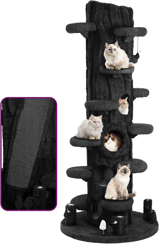 Luxury Cat Tree Tower for Indoor Cats,88.6" Tall Cat Tree,Multi-Level Furniture Activity Center with Scratching Posts Stand House Condo Funny Toys Kittens Pet Play House, Black