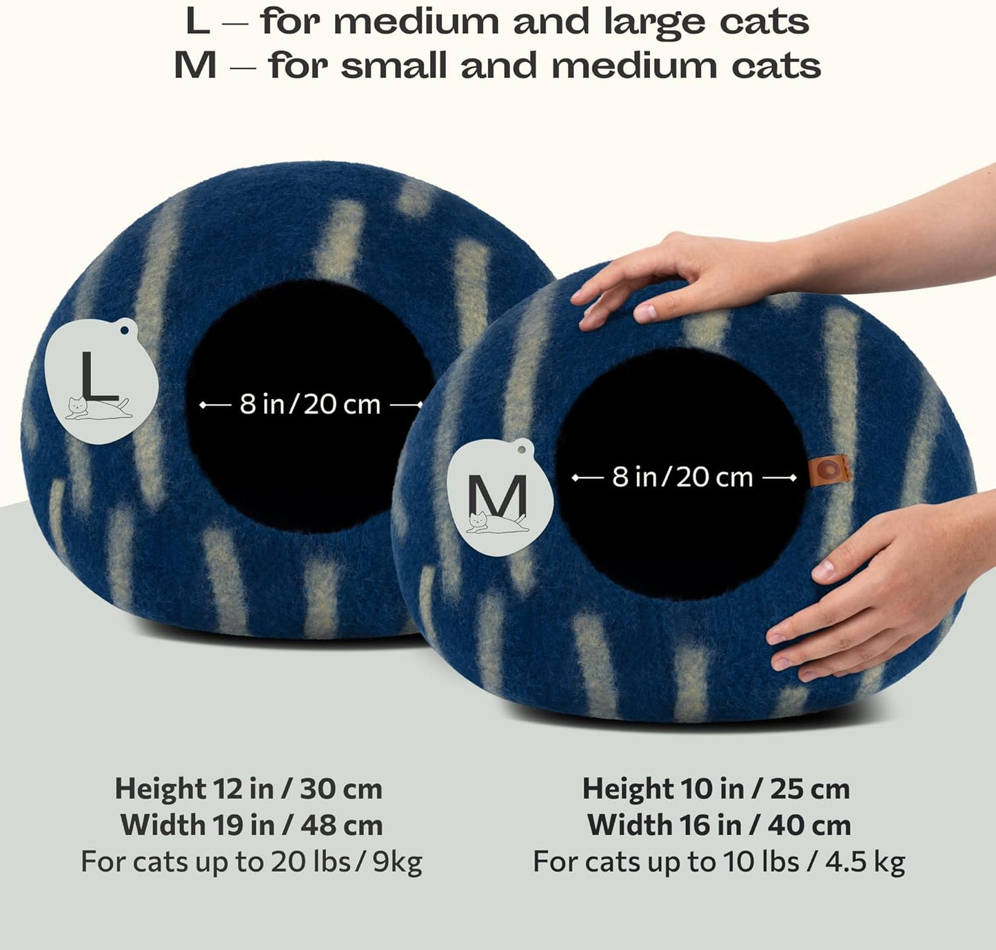 MEOWFIA Cat Cave – Premium Felt Cat Bed for Indoor Cats, Handmade 100% Merino Wool (Large, Deep Azure)