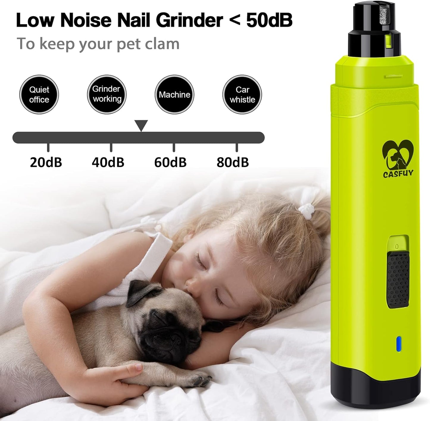 Casfuy Dog Nail Grinder Upgraded - Professional 2-Speed Electric Rechargeable Pet Nail Trimmer Painless Paws Grooming & Smoothing for Small Medium Large Dogs & Cats (Green)