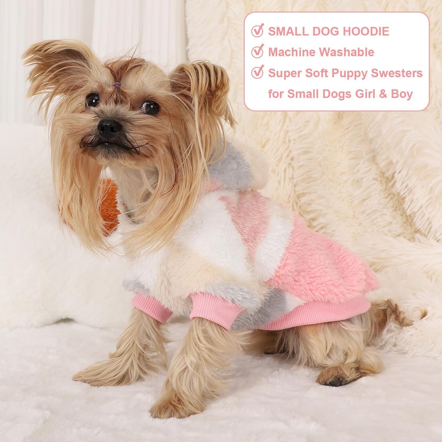 X-Small Dog Sweater for Small Dogs Hoodies,Winter Clothes Boy Girl Male Female,Warm XS Fleece Hoodies Pet Coat Apparel Outfit (XS, Pink)