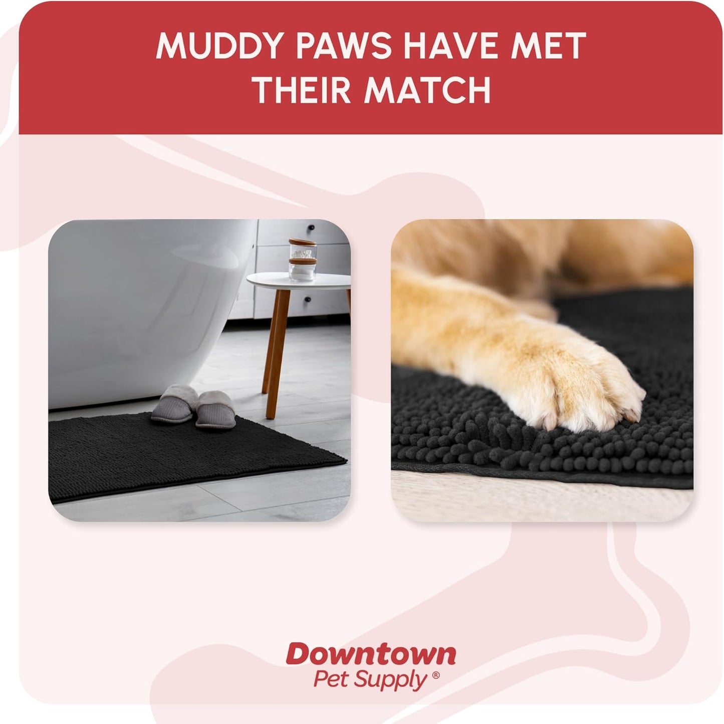 My Doggy Place Microfiber Dog Mat for Muddy Paws, 36" x 26" Black - Absorbent and Quick-Drying Dog Paw Cleaning Mat, Washer and Dryer Safe - Non-Slip Rubber Backed Dog Floor Mat, Large