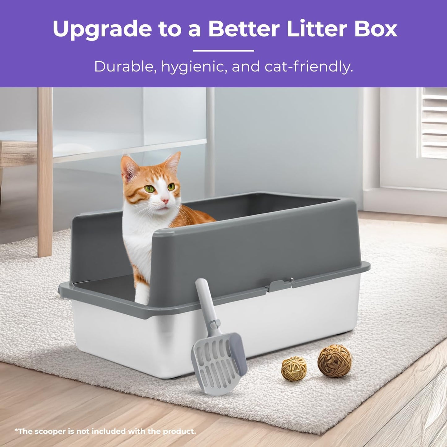 iPrimio XL Stainless Steel Litter Box with Enclosure - High-Sided Metal Litter Box for Large Cats - Easy to Clean, Rust-Resistant, and Durable - 23.5 x 15.5 x 6 Inches