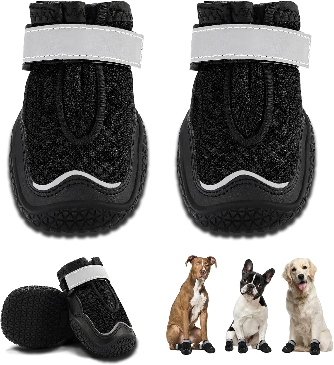 Hcpet Dog Boots for Large Dogs, Dog Shoes for Hot Pavement Winter Snow, Paw Protector Dog Booties Designed for Comfort and Breathability, Outdoor Booties for Small Medium Dogs for Hiking Black Size 2