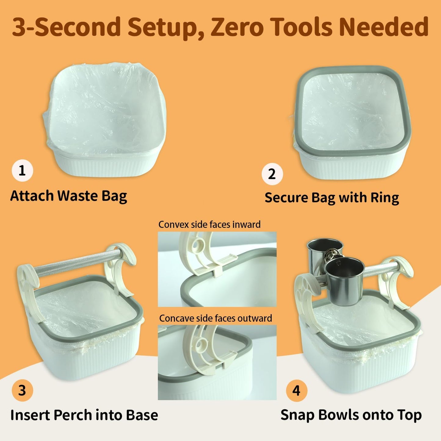 Bird Desktop Training Stand with Detachable Stainless Steel Double Bowls Feeder-Portable Bird Perches Stand with Detachable Base for Parakeets, Lovebirds&Medium-Sized Birds, Parakeet Cage Accessories