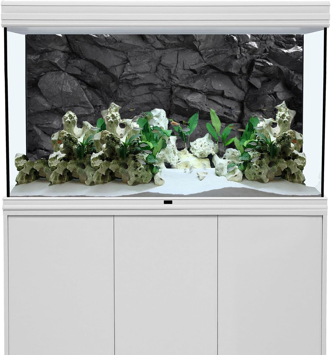 AWERT 48x20 inches Stone Aquarium Background Black Rock Fish Tank Background Rocky Terrarium Background Vinyl