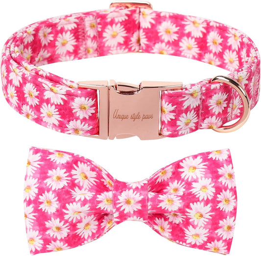 Unique style paws Cartoon Dog Collar with Bow Spring Summer Collar with Flower Rose Daisy for Small Medium Large Boys Girls Dogs