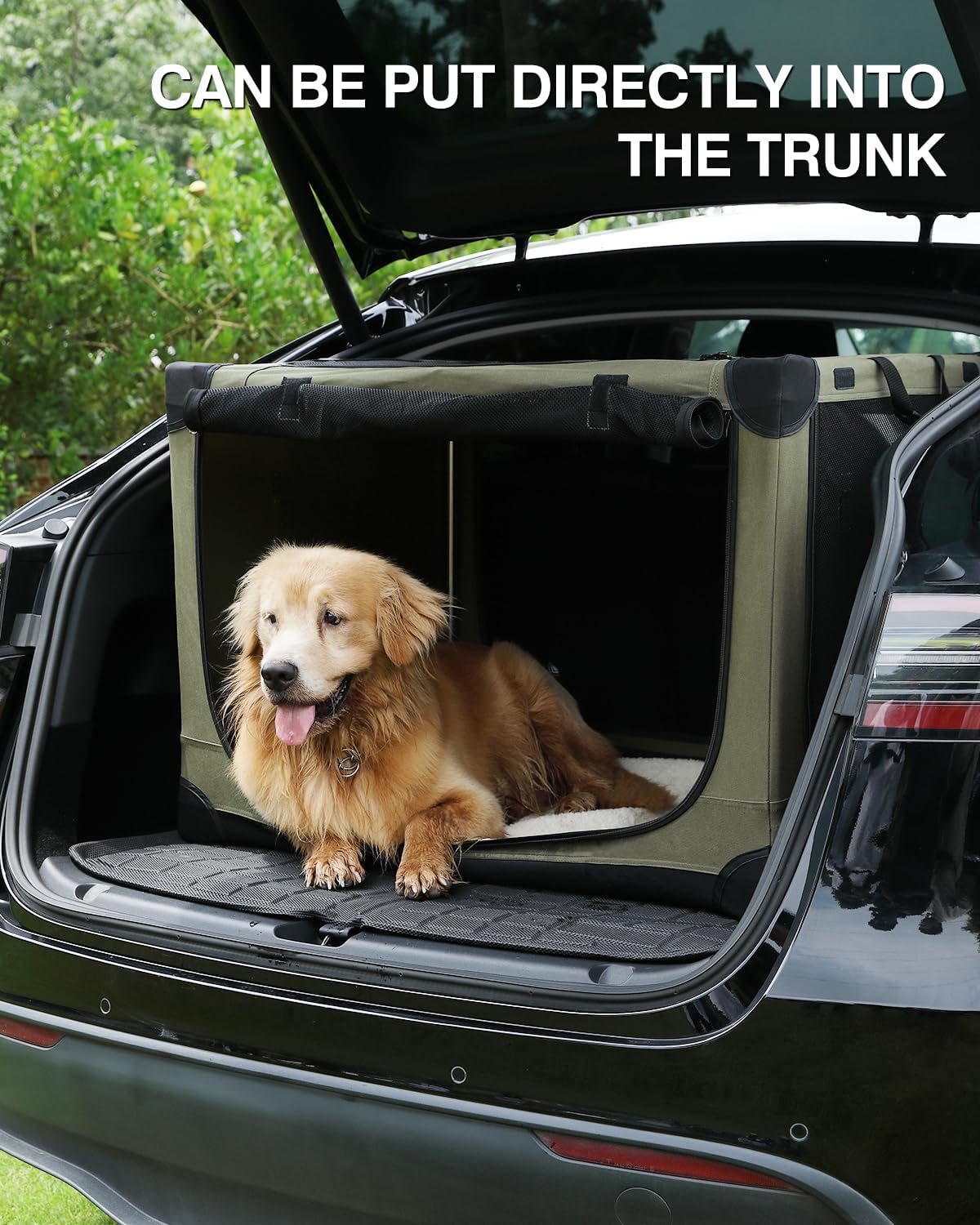 30 Inch Collapsible Travel Dog Crate for Medium Large Dogs, Portable Dog Crate 4-Door Foldable Soft Kennel with Durable Mesh Windows for Indoor & Outdoor Travel, with Storage Bag,Green