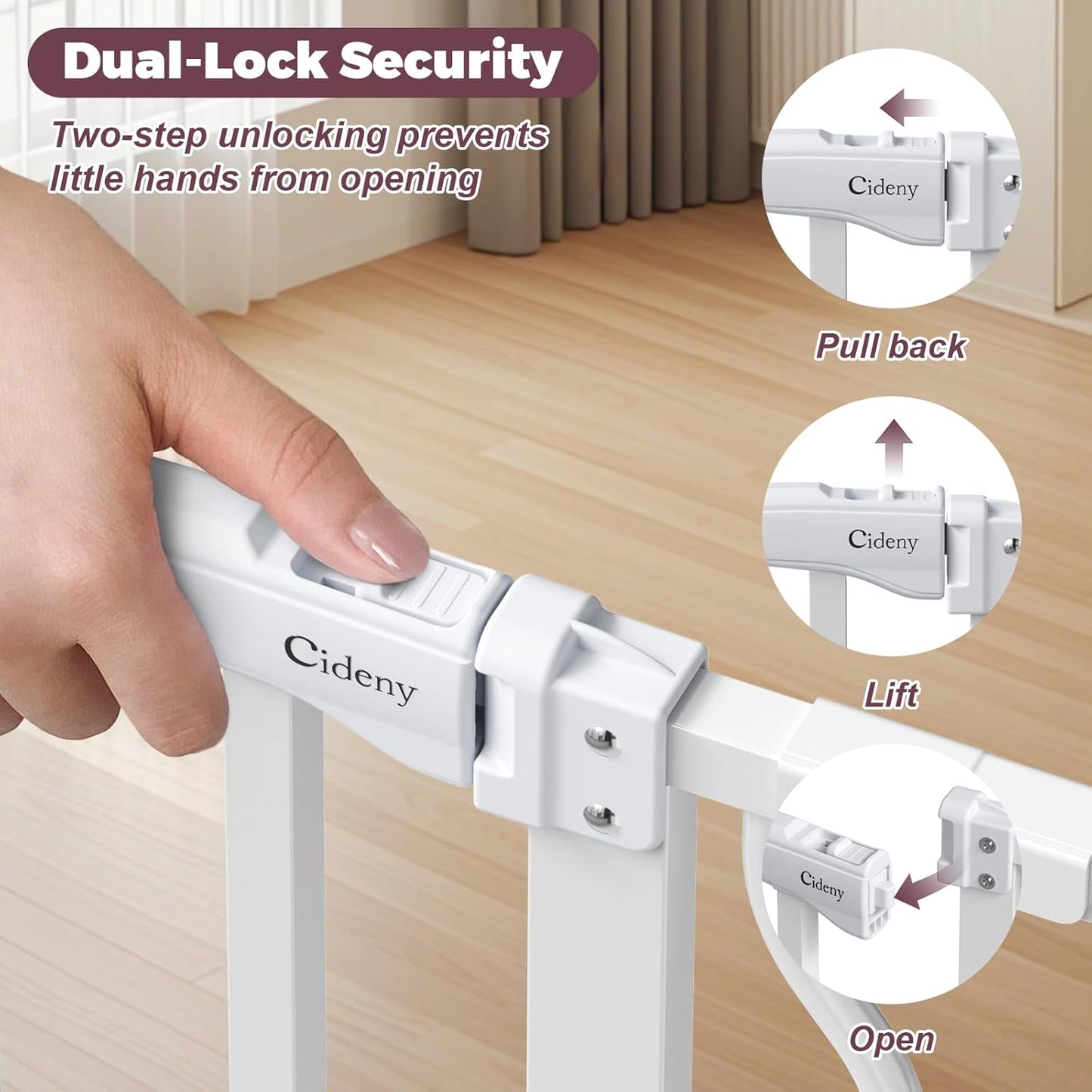 34" Extra Tall Baby Gate for Stairs, Auto Close Stroller Friendly Dog Gate Indoor for Doorways, Pressure Mounted 29"-40" W Baby Gate, Easy Walk Through Gate for Children & Pets, White