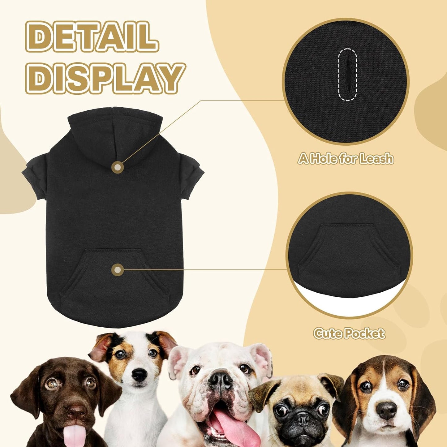 Dog Hoodie Dog Sweaters for Small Dogs Dog Sweater Soft Solid Brushed Fleece Dog Clothes Dog Hoodie Sweatshirt with Pocket(Black-XS)