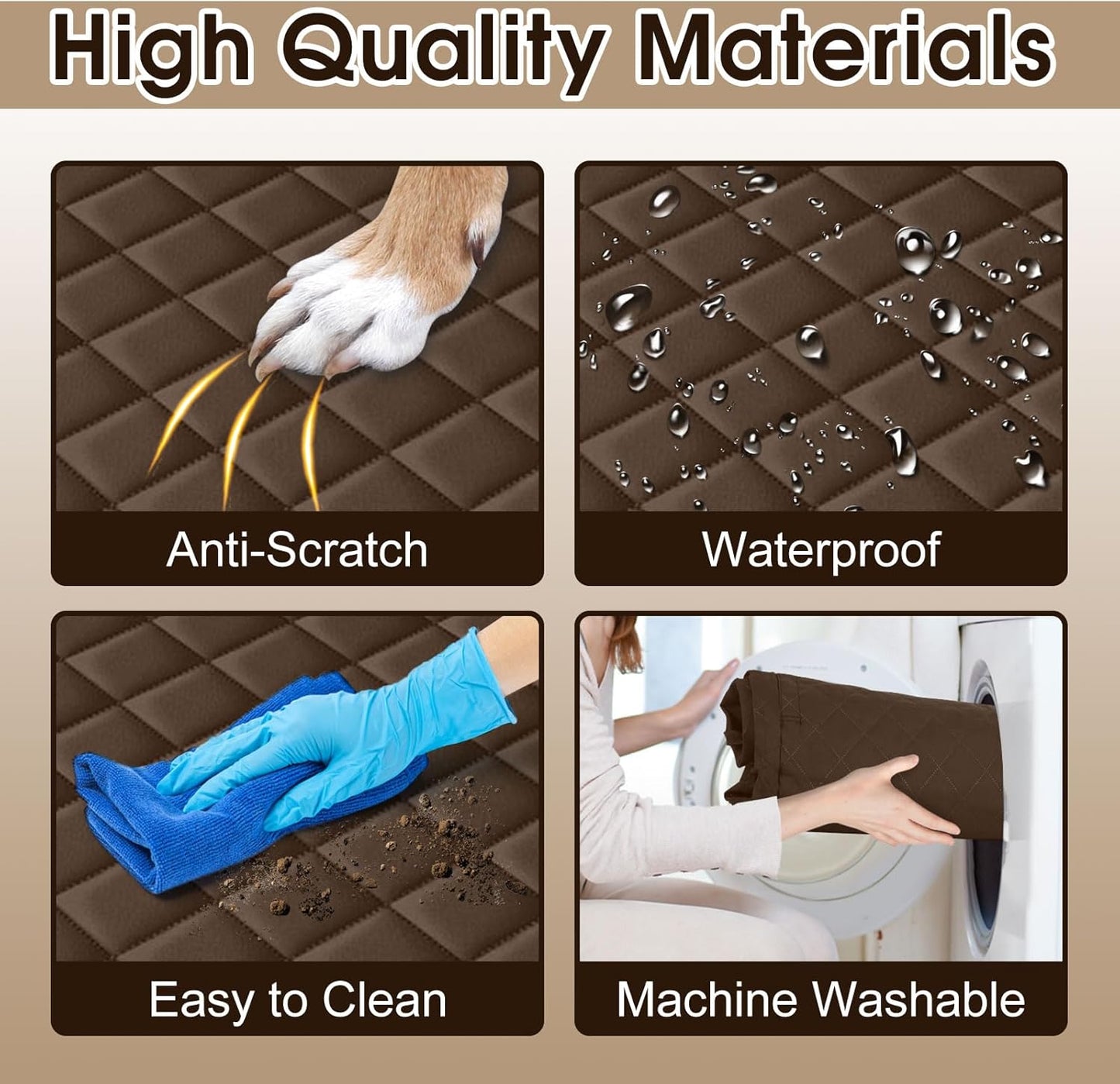 Waterproof Dog Car Seat Cover for Back Seat - Durable, Scratch Proof Pet Hammock with Nonslip Design & Storage Pockets, Fits Cars, SUVs, Trucks - L, Coffee/Black