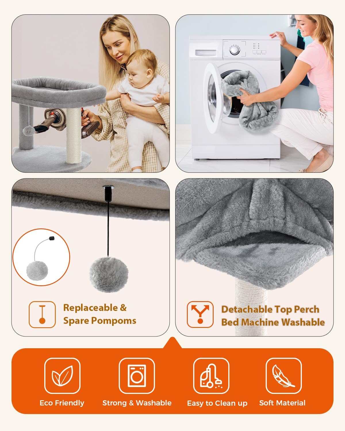 PETEPELA 61" Cat Tree for Indoor Cats, [6-Levels] Cat Climbing Tower with 9 Sisal Scratching Posts and Replaceable Dangling Ball &Top Perch, Grey