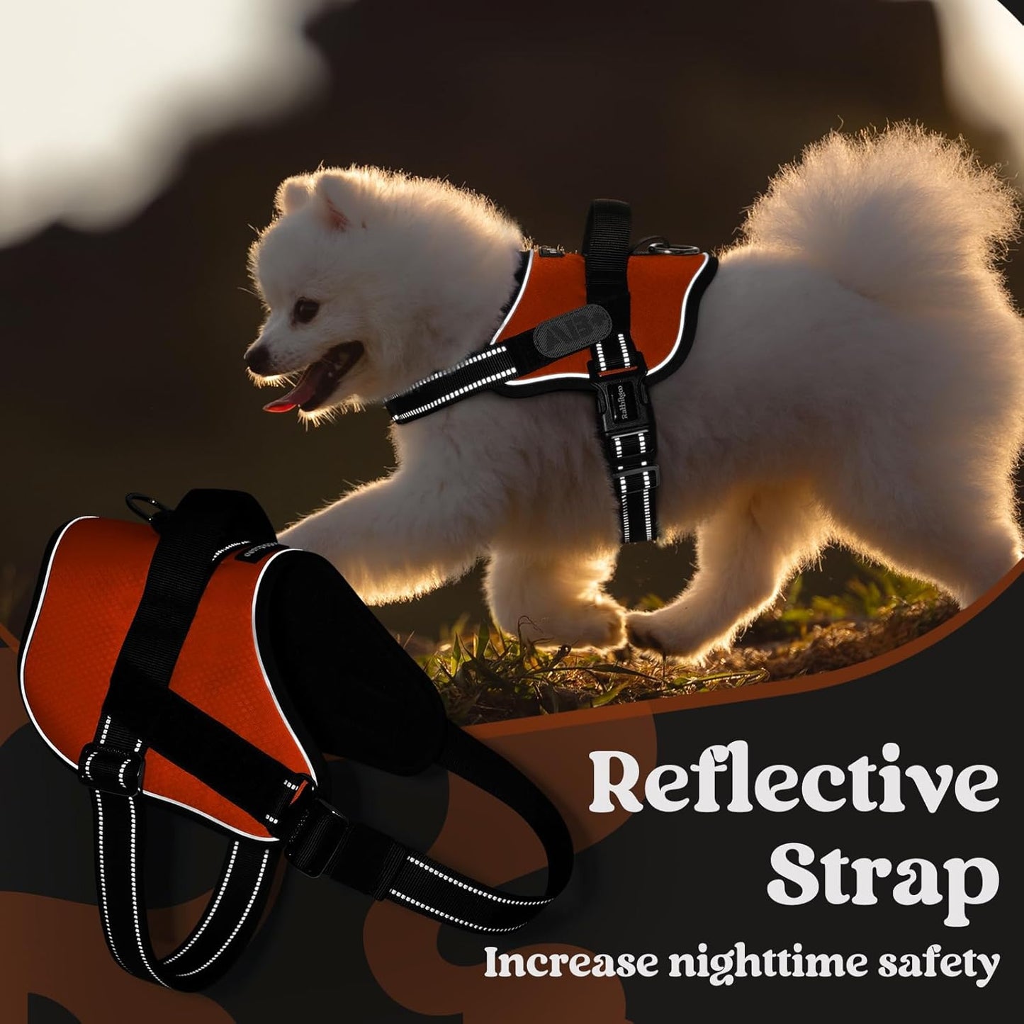 rabbitgoo Dog Harness for Large, Easy On Pet Vest with One Buckle, No Pull Adjustable Service Harness with D-Ring & Handle, Reflective for Safety Walking, Training, Orange, XL