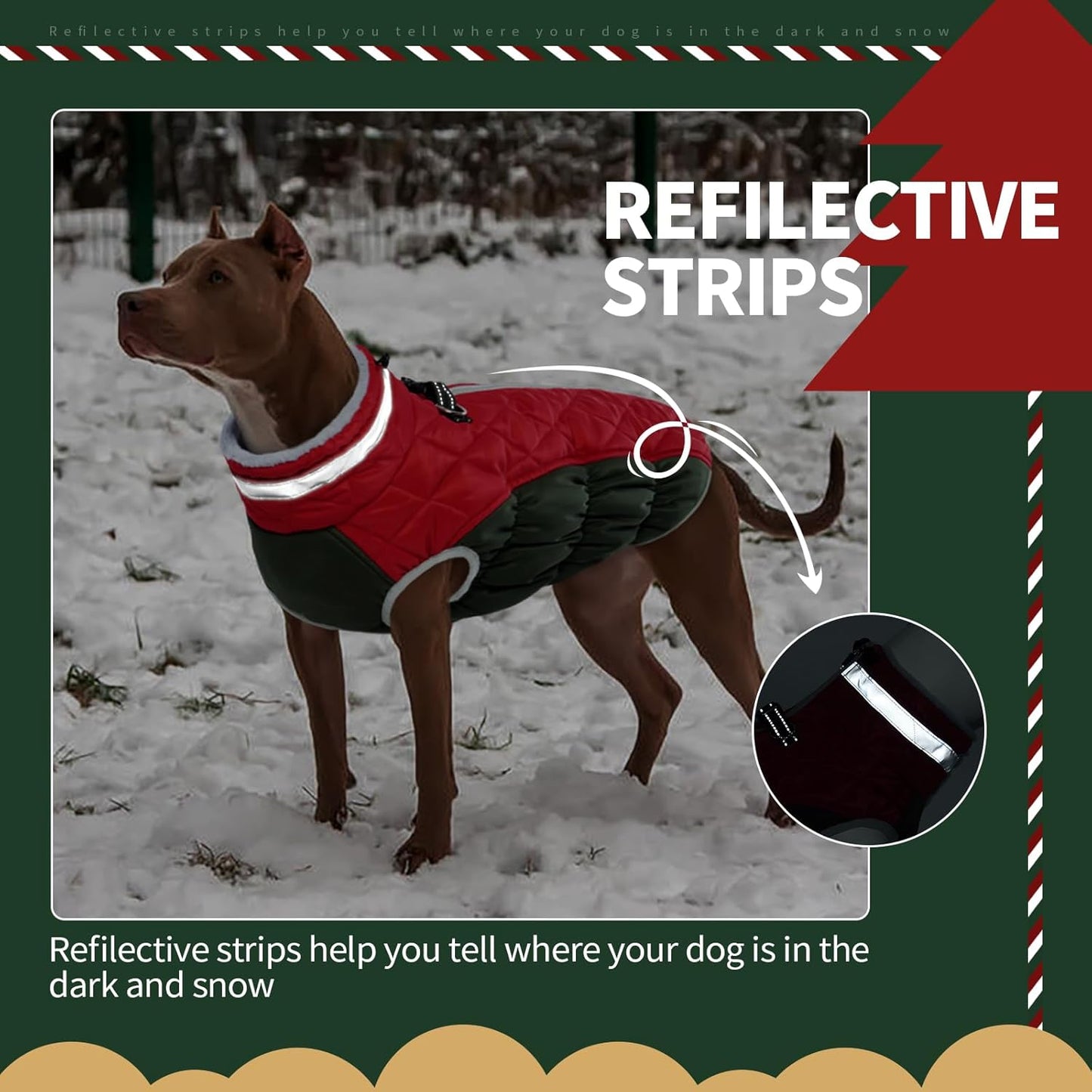 FUAMEY Dog Coat for Large Dogs,Waterproof Dog Winter Jacket with Harness Built in Puppy Cold Weather Coats Reflective Pet Vest with Zipper Warm Fleece Dogs Snowsuit Windproof Christmas XL