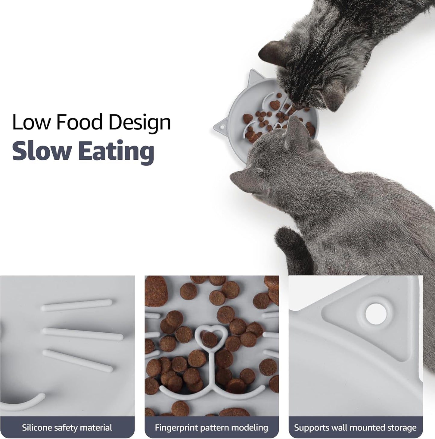 Coomazy Silicone Slow Feeder Dog Cat Bowls, Interactive Puzzle Toy for Pets Dry/Wet Food Training, Keeps Dogs Cats Busy, Prevents Puppy Kitty Overeating (Grey, 0.8 Cup)