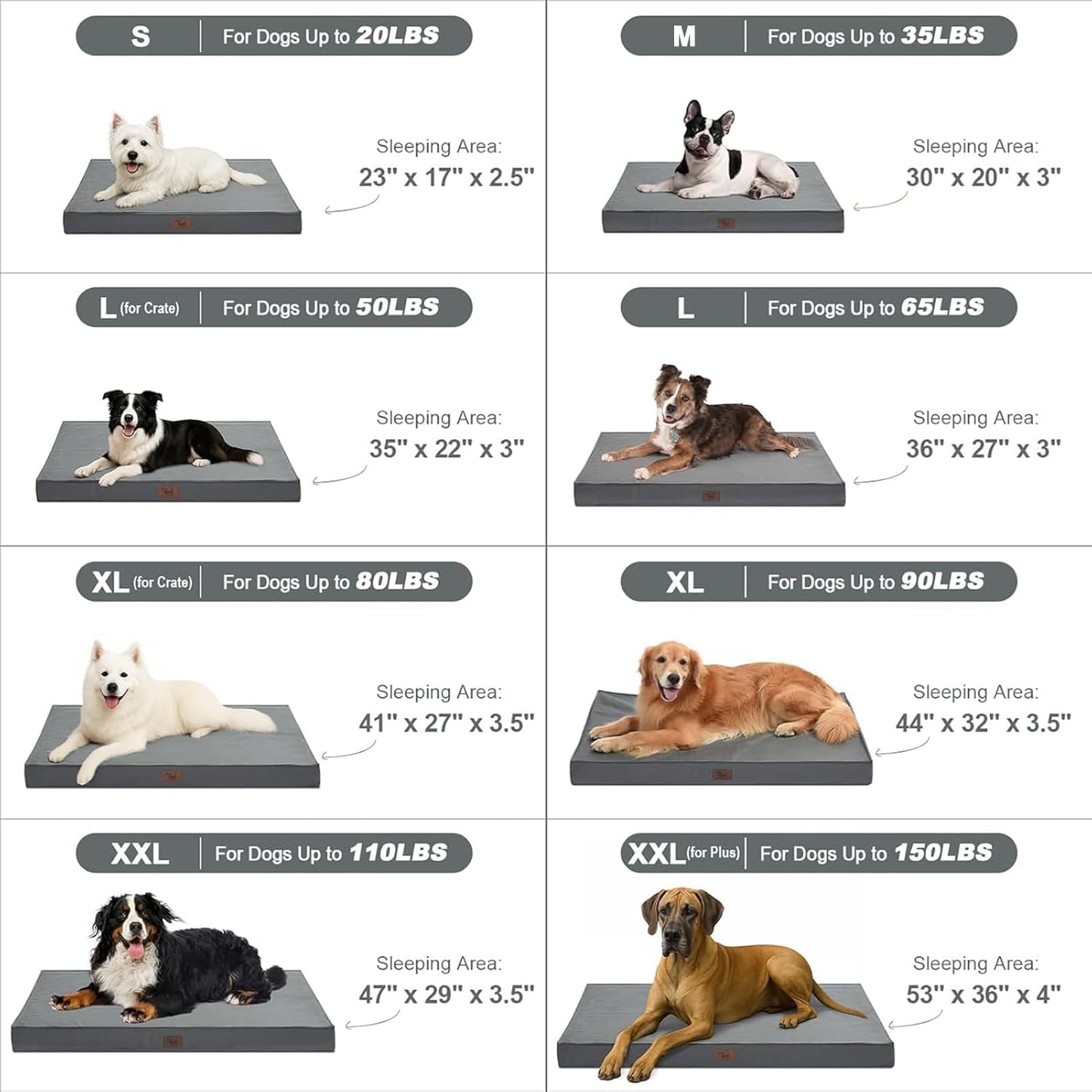 Orthopedic Dog Bed for Large Dogs, Big Waterproof Dog Bed Washable Pet Bed for Large Sized Dogs with Egg Crate Foam Pet Bed Mat, Removable Oxford Cooling Cover, Grey