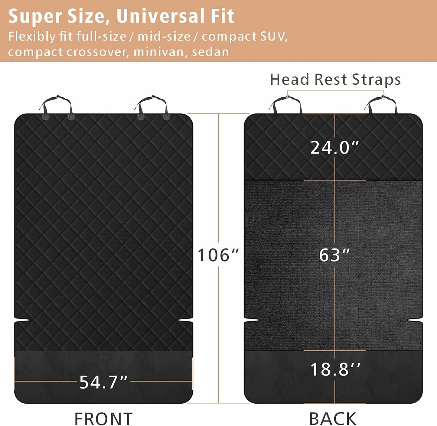 F-color SUV Cargo Liner for Dogs, Upgraded Extra Large Water Resistant Pet Cargo Cover Dog Seat Cover Mat for SUVs with Bumper Flap Protector, Non-Slip, Wear-Proof, Universal Fit, Black