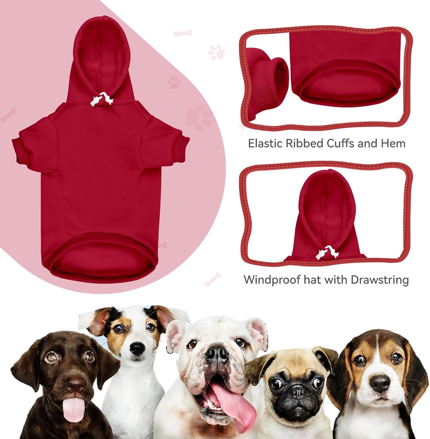 Dog Sweaters for Medium Dogs Dog Hoodie Pet Sweater Solid Soft Brushed Fleece Pet Clothes Hoodie Sweatshirt with Pocket(Red-M)