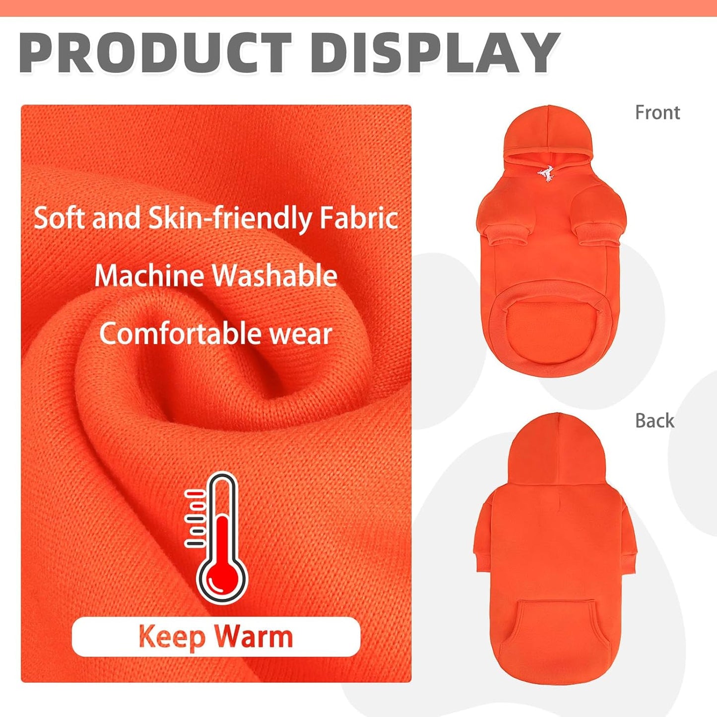 KOOLTAIL Fall Dog Hoodie - Soft & Warm Dog Thanksgiving Sweater with Leash Hole and Pocket, Pet Winter Coat, Cold Weather Clothes Sweatshirt for Small Medium Large Dogs Puppy Cat Boys Girls, Orange L