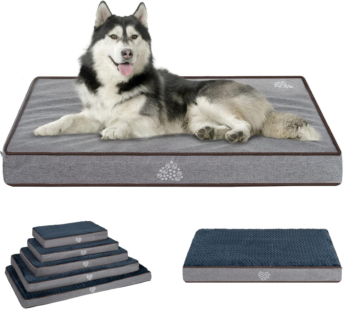 VANKEAN Dog Bed Soft Crate Pad Mat Reversible Warm& Cool, Washable Comfy Kennel Pad with Orthopedic Egg-Crate Foam for Small Medium Large Dogs, Water-Resistant Pet Bed, Grey