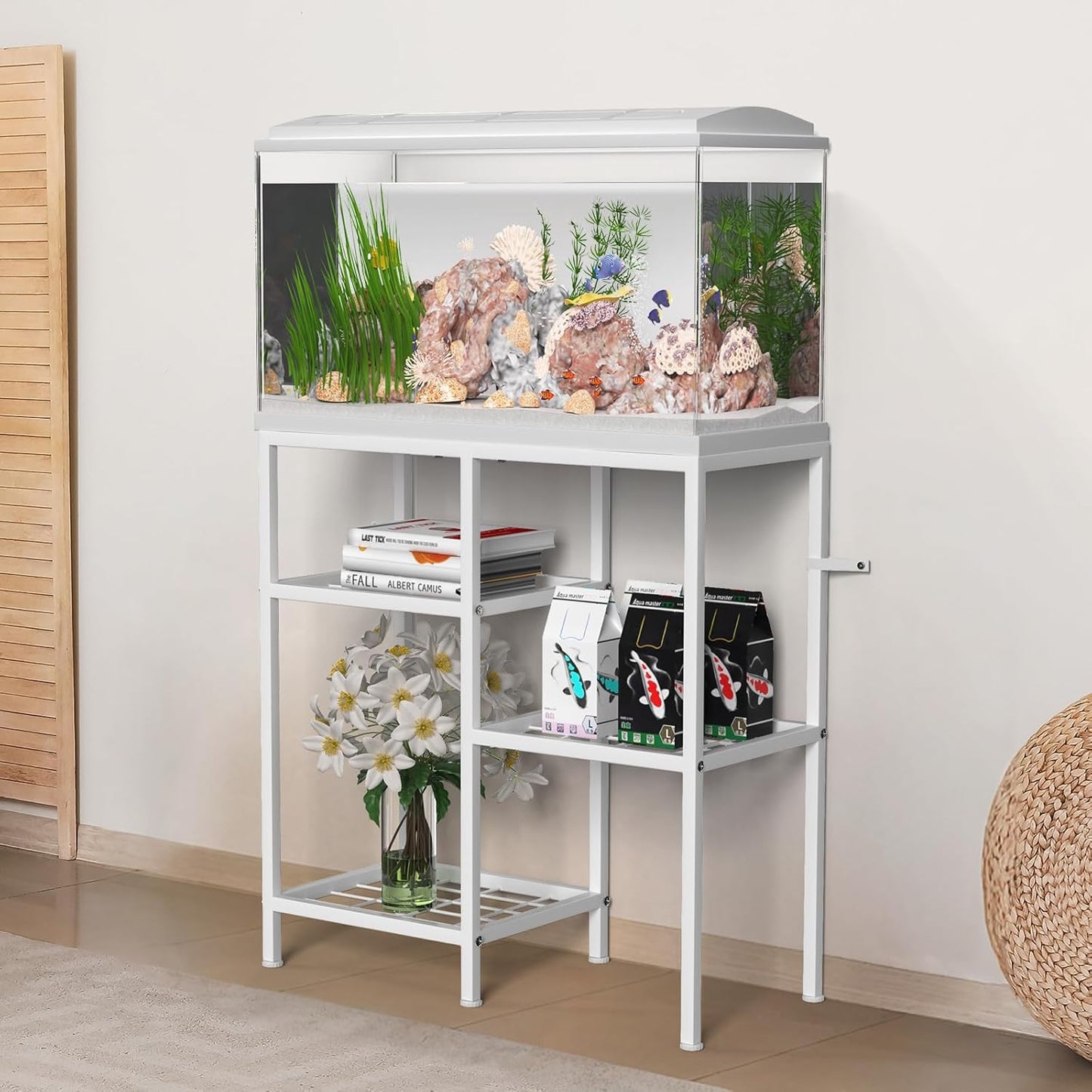 20 Gallon Fish Tank Stand White Metal Aquarium Stand Turtle Tank Stand Reptile Tank Stands 3 Tier Fish Tank with Stand