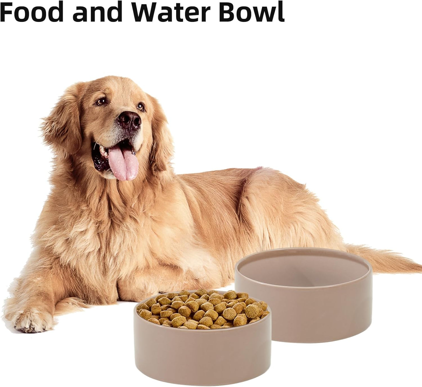 Ceramic 8.2inch Dog Bowl for Large-Breed Dogs, Anti-Slip and Weighted Pet Food and Water Bowl (Single Bowl - Brown Coffee)