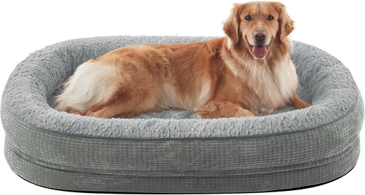 JOEJOY Orthopedic Dog Bed for Extra Large Dogs, Egg-Crate Memory Foam Pet Bed with Bolster Sides, Waterproof Lining, Removable Washable Cover & Non-Slip Bottom, Light Grey