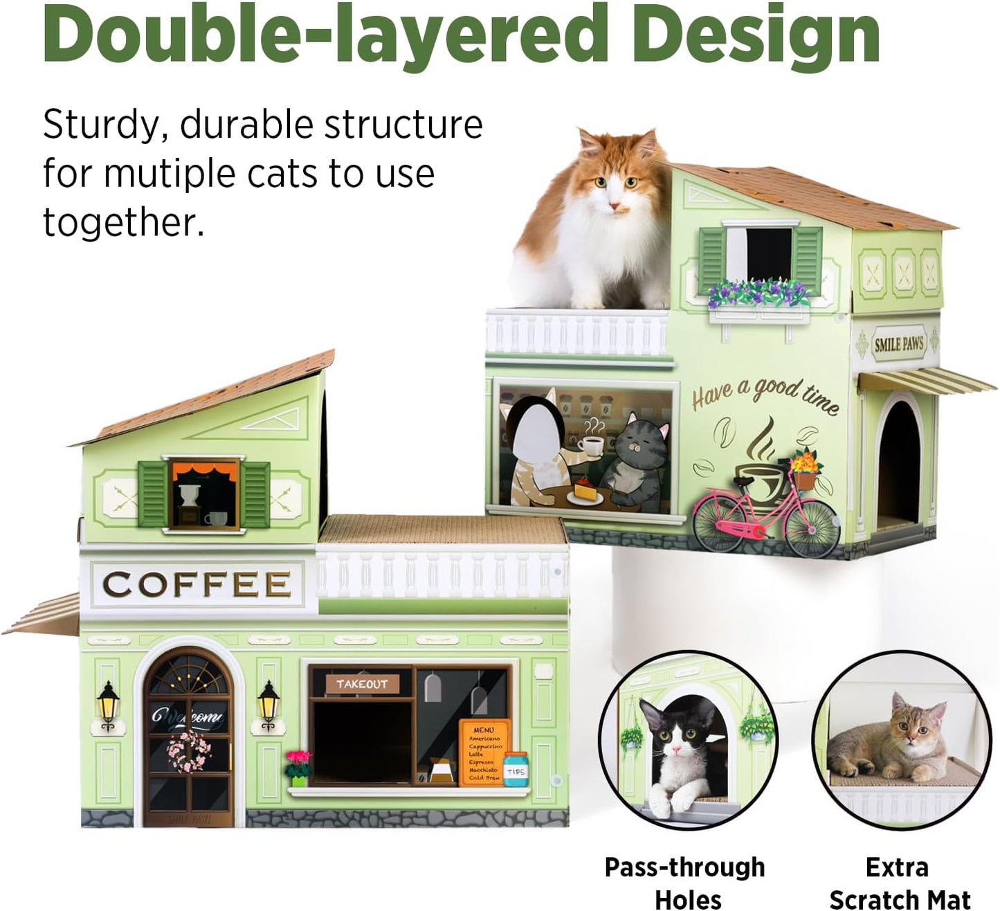 Cat Beds for Indoor Cats, Cardboard Cat House with Scratchers, Coffee Shop, Large Sturdy Cat Furniture Condo Cave Tent, Easy to Assemble Pet Toys Accessories Stuffs, Bunny Small Animals