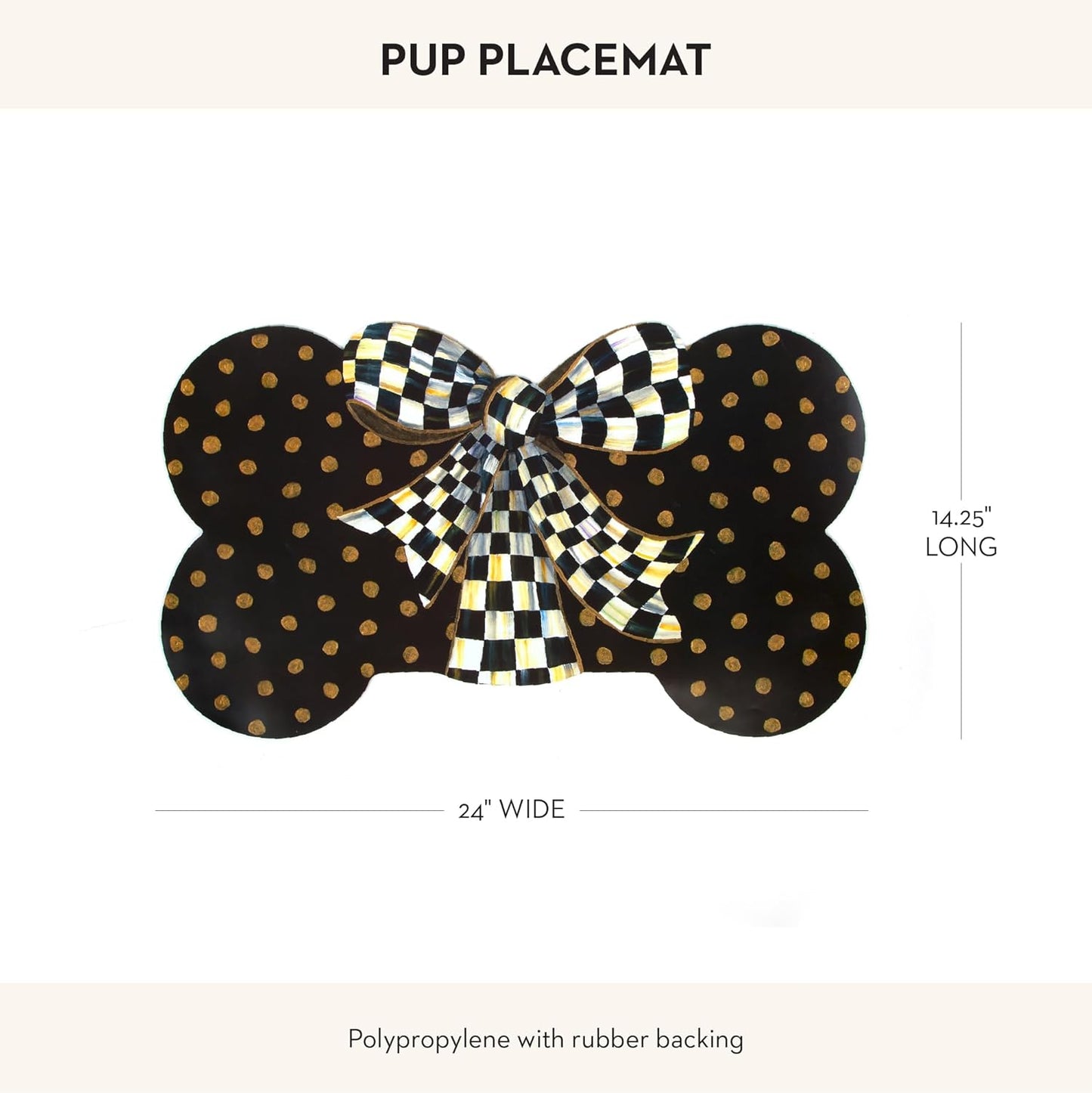 MACKENZIE-CHILDS Pup Placemat, Cute Pet-Food Mat for Dog Bowls and Cat Bowls, Courtly Bow