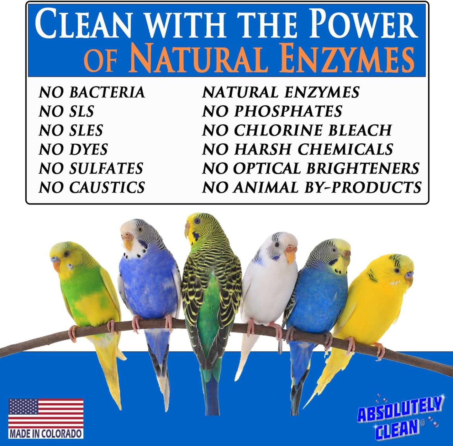 Absolutely Clean Amazing Bird Cage Cleaner and Deodorizer - Just Spray/Wipe - Safely & Easily Removes Bird Messes Quickly and Easily - Made in The US - Fragrance Free (32oz Pack of 1)