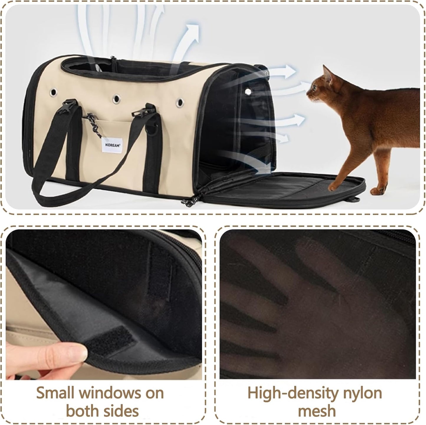 Pet Carrier Bag, Foldable Cat Bag Airline Approved, Soft-Sided Cat Travel Bag, Washable Dog Carrier Privacy Protection for Home Outdoor Travel(S, Brown)