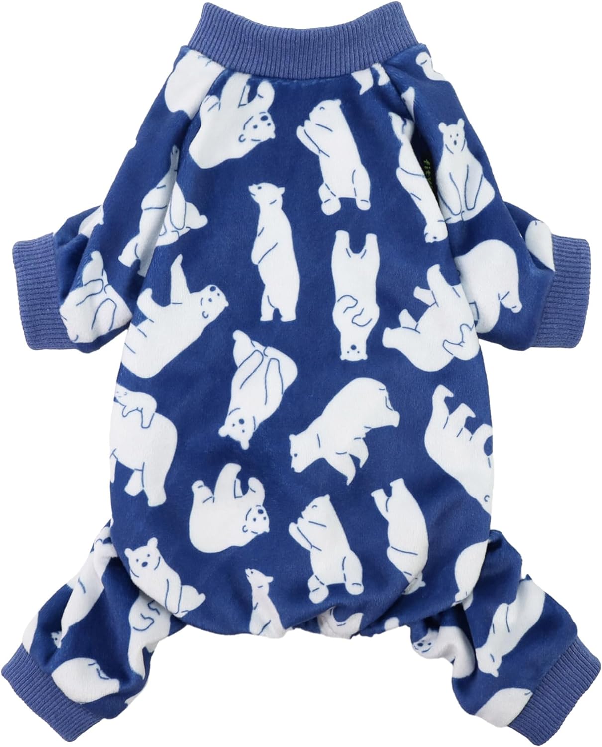 Fitwarm Polar Bear Dog Pajamas, Dog Clothes for Small Dogs Girl Boy, Pet Onesie with Feet, Cat Outfit, Lightweight Velvet, Royal Blue, White, XS