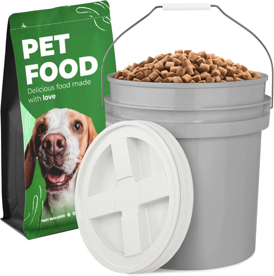 EconoHome Pet Food Storage Container – Holds Up to 25 lbs – Airtight Food Storage with Gamma Seal Lid – Heavy-Duty 90MIL Food Grade, BPA-Free Plastic – Easy Carry Handle – Grey