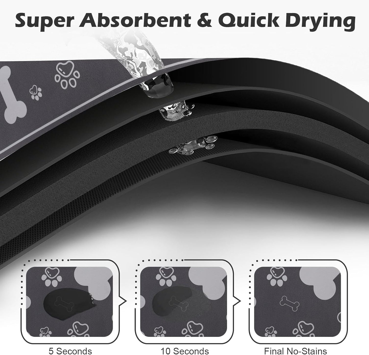 Pet Feeding Mat,Rapid Absorbent Mats for Dog Cat Food, Dog Placemat Water Bowl Mat with Rubber Backing,Messy Drinkers to Protect Floors, Pet Accessories 12"x18" Dark Grey