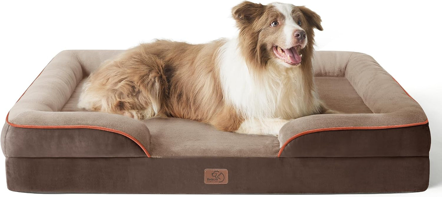 Bedsure L Plus Orthopedic Dog Bed for Large Dogs - Washable Dog Cat Bed Waterproof, L Plus Big Comfort Dogs Couch Sofa with Washable Removable Cover, Pet Bed with Nonskid Bottom, Brown, 38"
