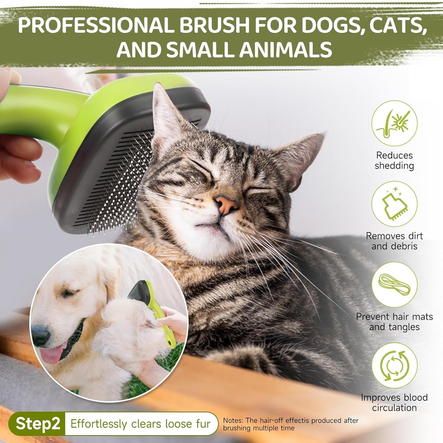 Dog Brush Kit – 3 PCS Grooming Set with Self-Cleaning Brush, Undercoat Rake & Pet Bath Brush. Great for Shedding, Tangles & Dirt Removal – Ideal for Long & Short Haired Dogs & Cats, Green