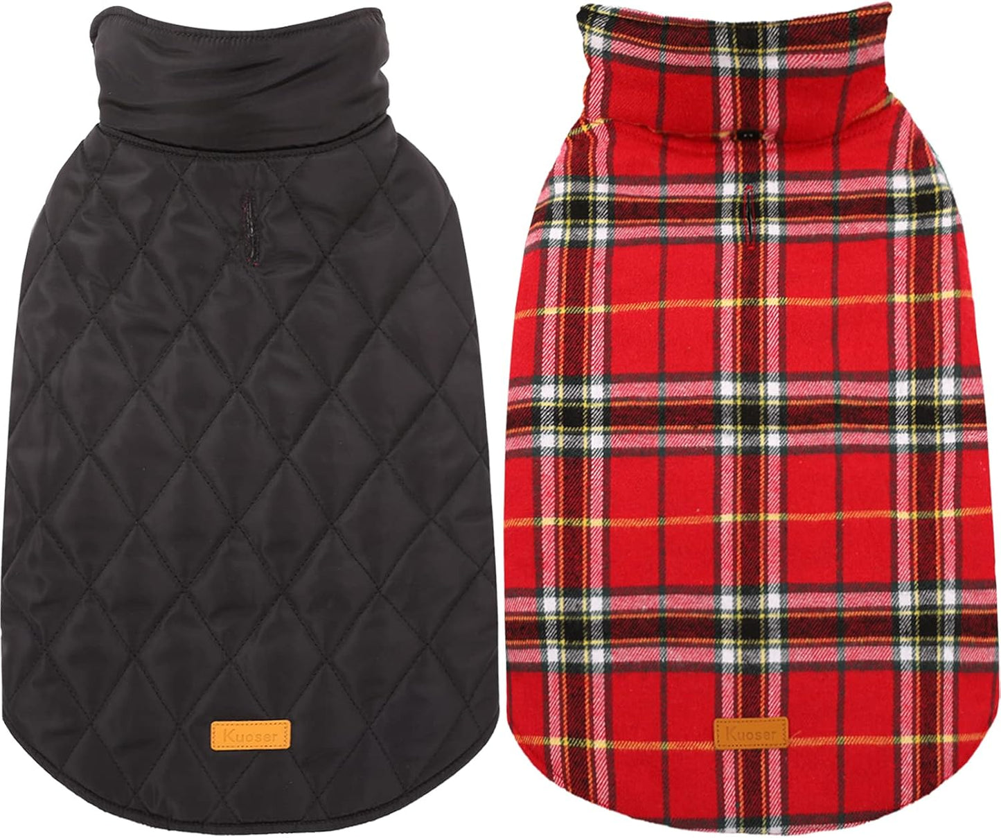 Kuoser Waterproof Dog Coat, Reversible Dog Jacket for Medium Dogs, Adjustable Durable Doggie Winter Coat Warm Puppy Cold Weather Apparel from Small to Large Breed, Bright Red M