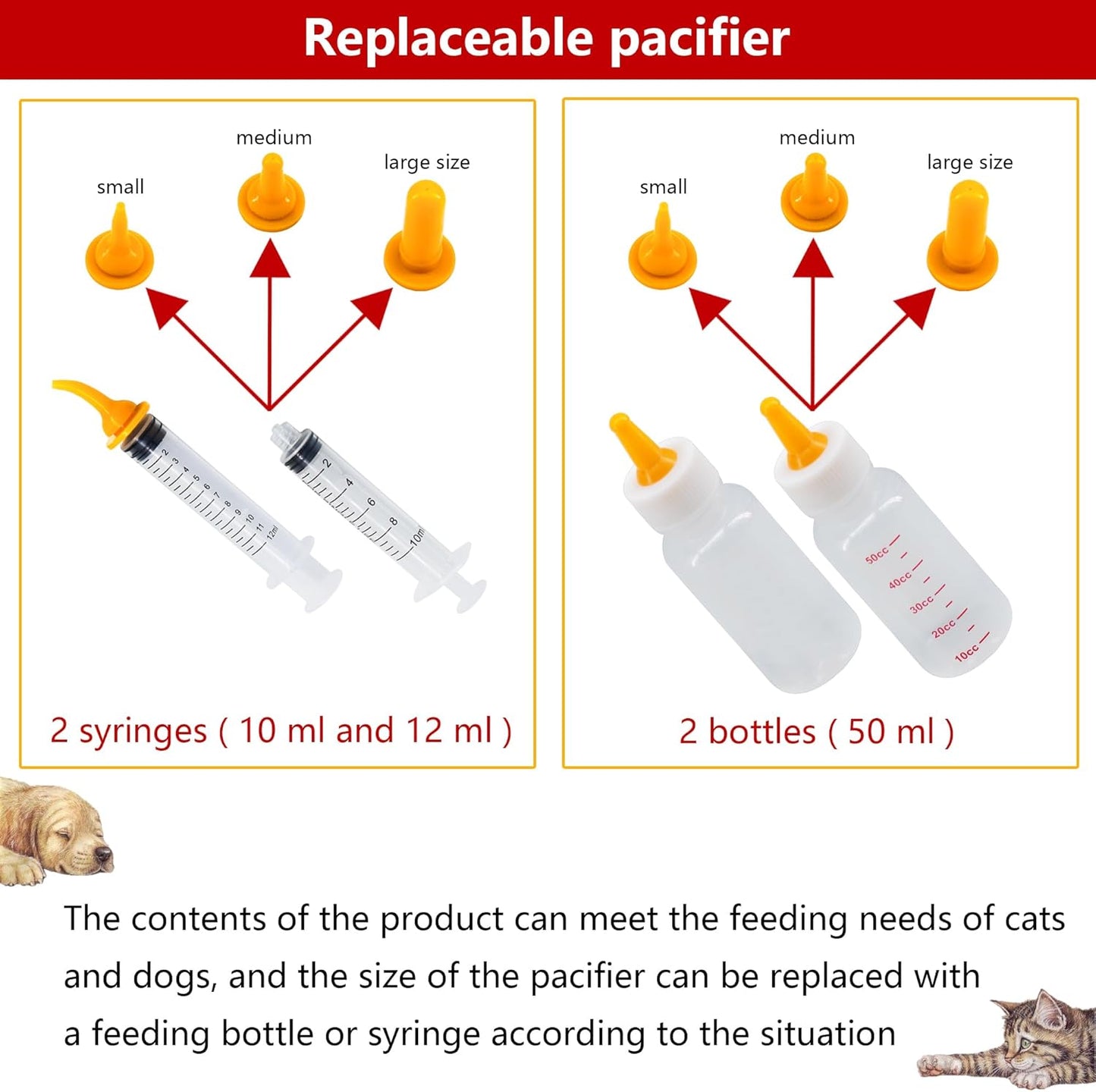 Pet Feeding Bottle and Syringe Set for Puppies and Kittens