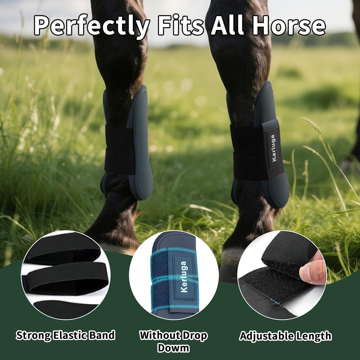 Horse Boots Set of 4 Open Front & Fetlock Tendon Boot for Horses Professional Sport Protection Impact-Absorbing Equine Leg Support Wraps for Jumping, Riding, Training (Black, Full)