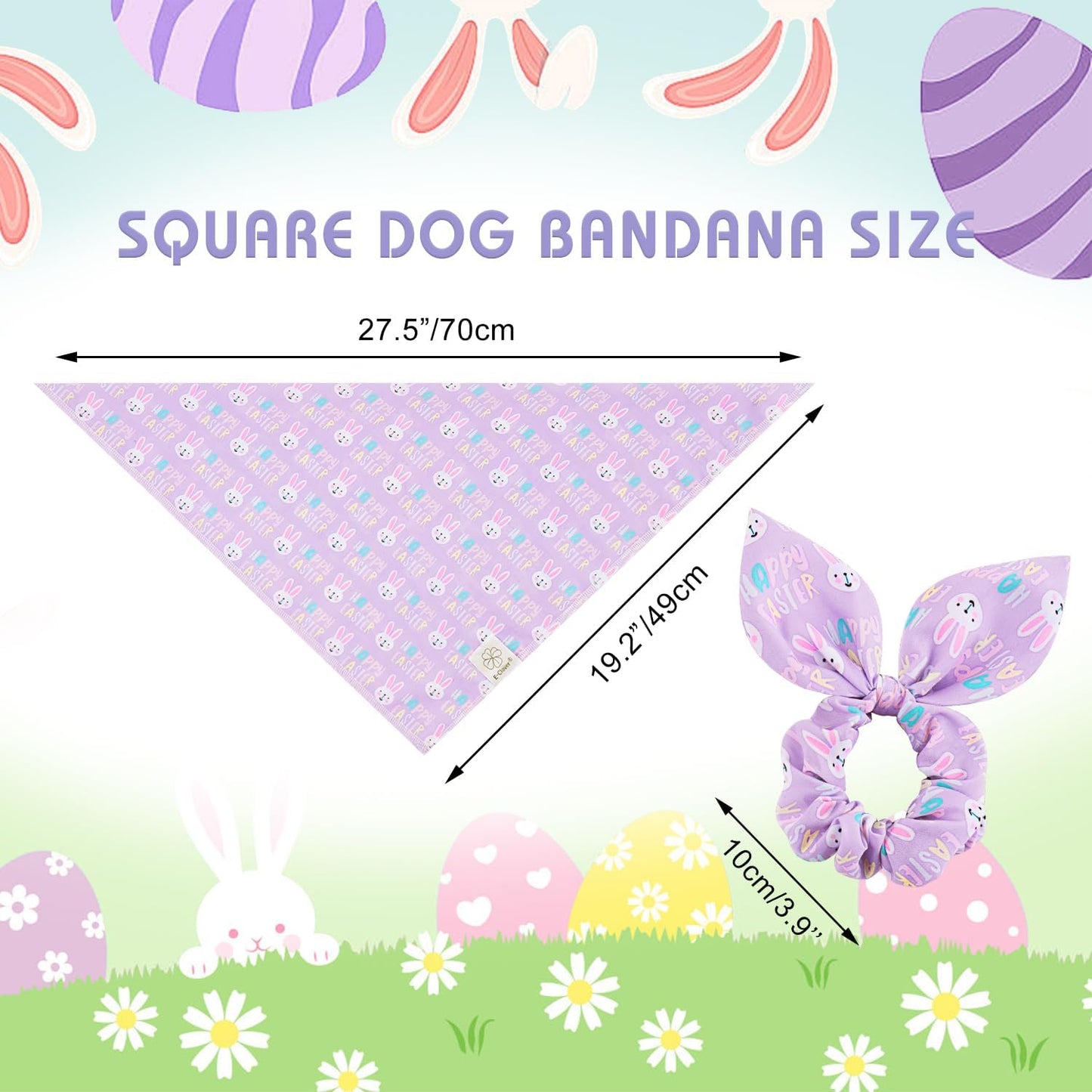 E-Clover Easter Dog Bandana & Matching Scrunchie-Bunny Dog Bandanas Pet Scarf Bib for Medium Large Dogs Girl Boy Owner Gift Purple