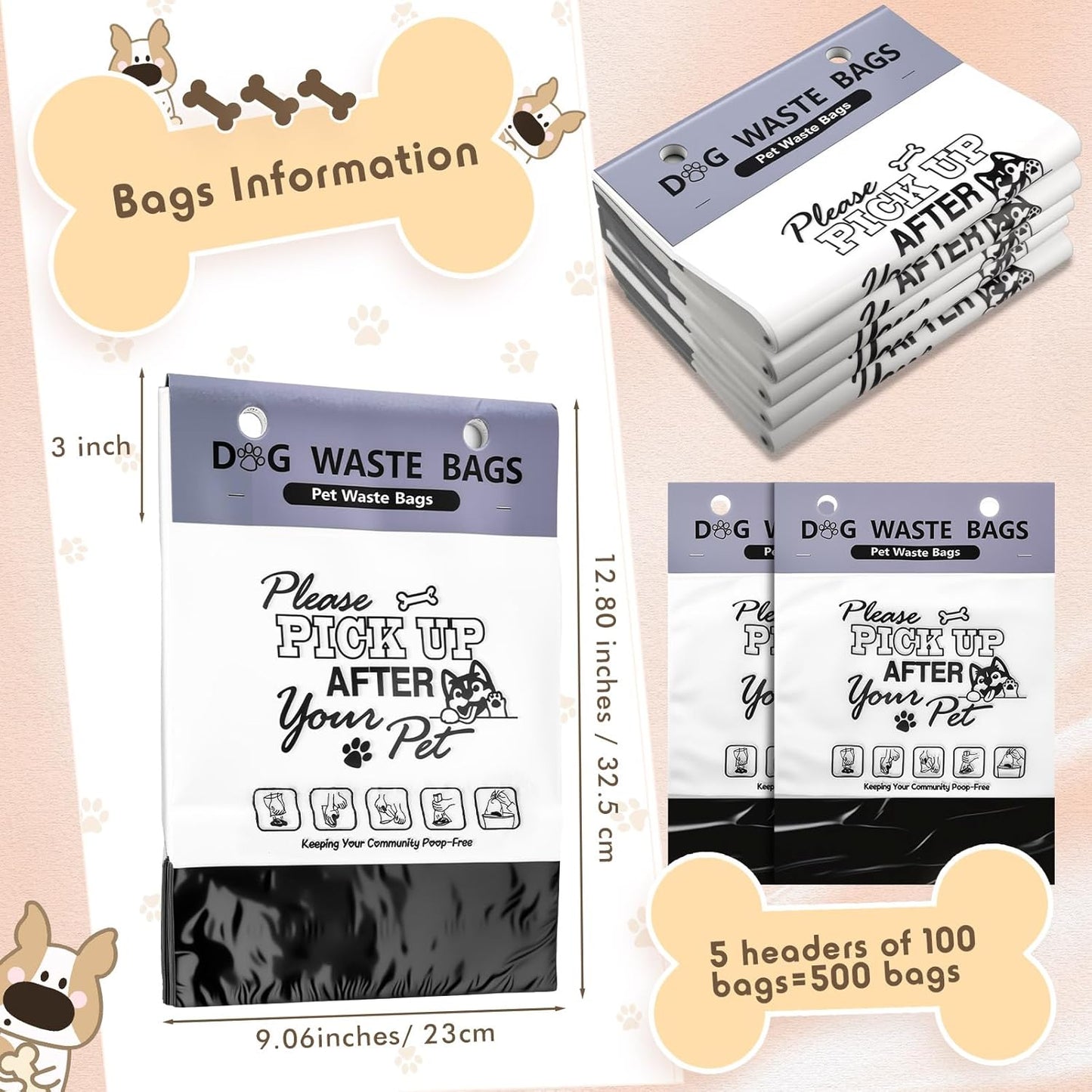 Ireer 1000 Pcs Thick Header Dog Waste Bags Bulk Dog Poop Station Refills Pet Waste Bags Thicker Leakproof Disposal No More Warm Yuck Feeling for Home Outdoor Parks Communities Hoas