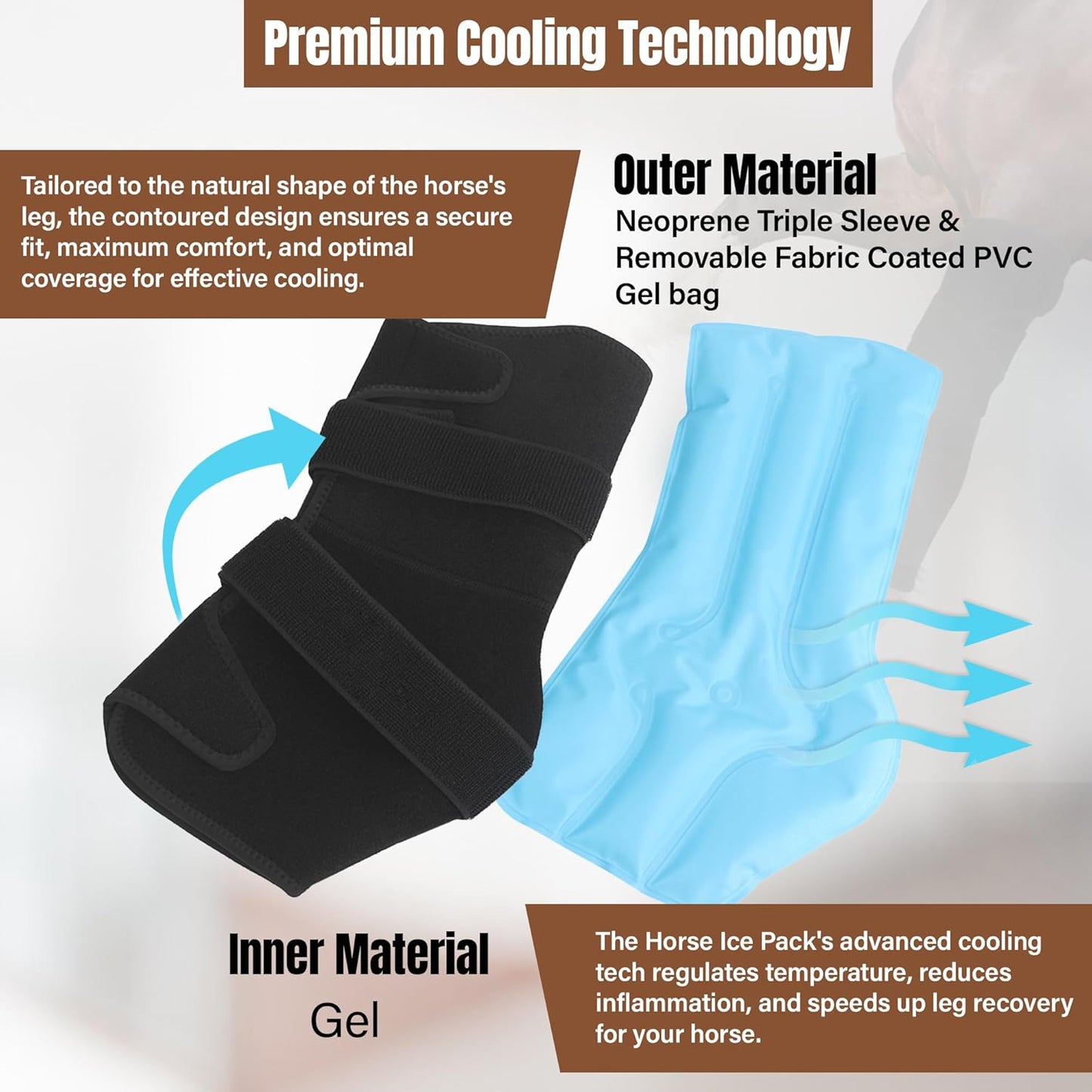 Hudson Comfort Horse Ice Boots Set of 4 – Cooling Horse Ice Pack Wrap for Knee, Hock, Ankle, Hooves Injury – Hot and Cold Therapy Horse Leg Wraps – Full Coverage Cold Packs - 4 Wraps + 8 Gel Packs