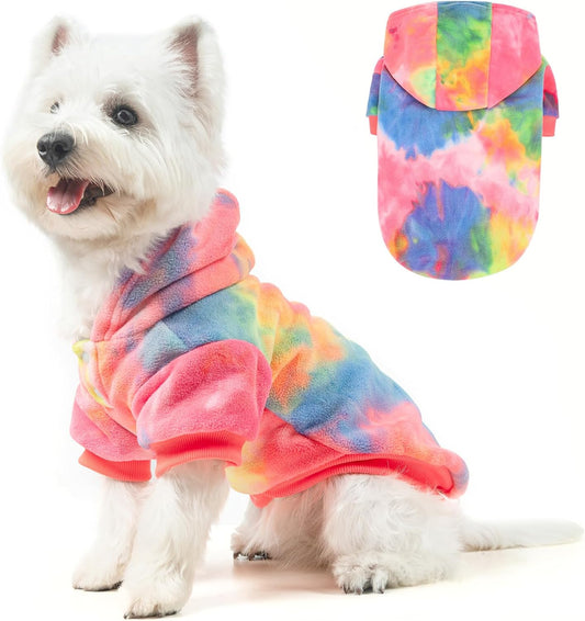 BEAUTYZOO Tie Dye Dog Hoodie Sweaters for Small Medium Size Dogs Girls Boys- Premium Quality, Ultra Soft, Superior Comfort Fit,Breathable Fleece Hooded Sweatshirt- Cold Weather Pet Clothes Winter Coat