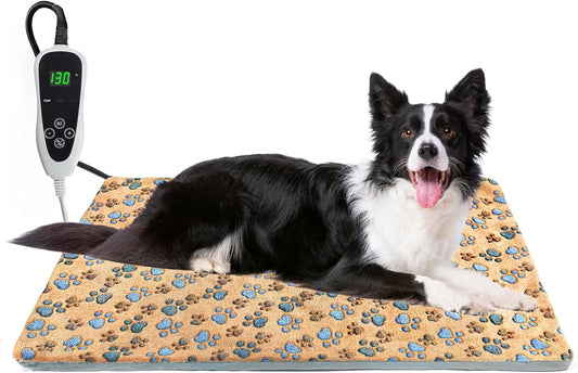 Dog Heating Pad，32×20 In Heating Pad For Dogs, Intelligent Temperature Control Switch With Normally Open On Function,Whelping Box With Reinforced Electric Wire Rope, Plush Fabric Cotton Cover-Apricot