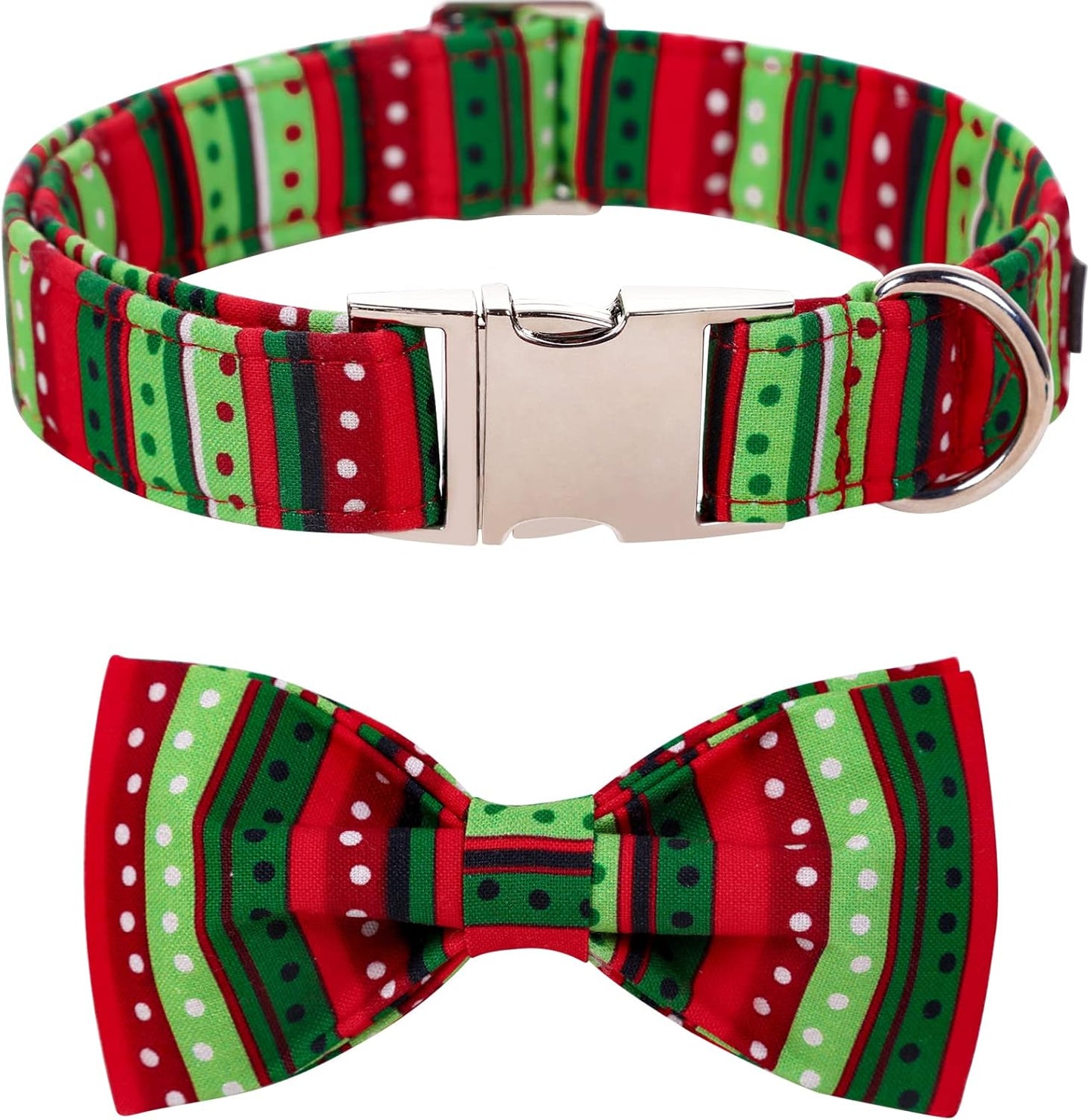 Lionet Paws Christmas Dog Collar with Bowtie, Dog Bowtie Collar with Metal Buckle for Dogs, Adjustable Comfortable Dog Collar Girl Boy Gift, M, Neck 13.5-22 in