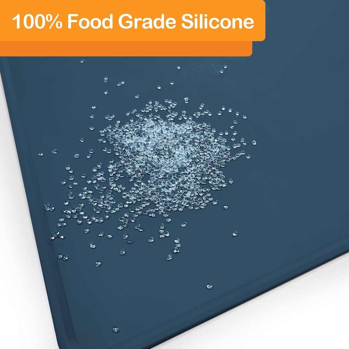 KVK Dog Water Mat 39.4 by 29.5in Extra Large - Silicone Mat for Dog Bowls Waterproof Non Slip - XL Pet Mat for Food and Water Protect Floors - Stone Blue