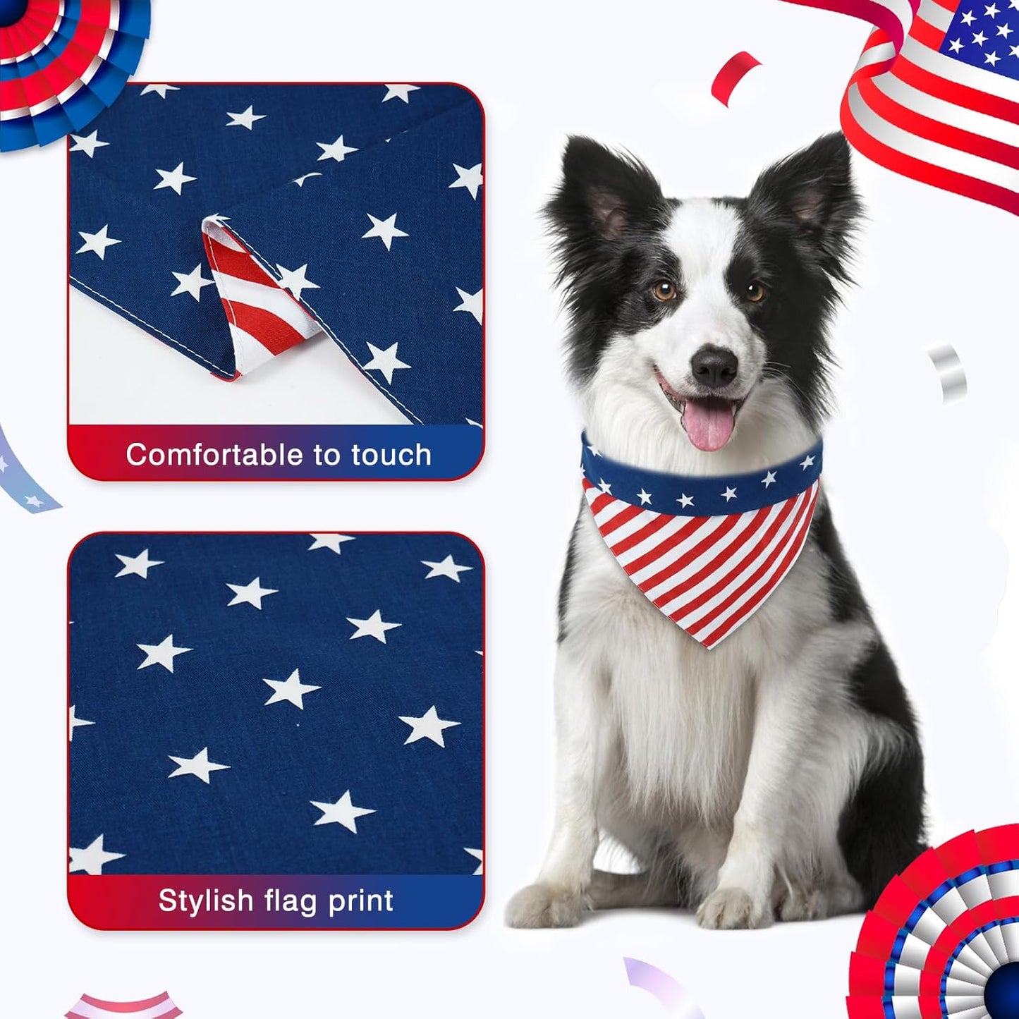 E-Clover 4th of July Dog Bandanas & Matching Scrunchie Set American Flag Dog Scarf Washable Patriotic Pet Bandana Triangle Kerchief Bibs for Small Dogs Puppy Owner Gifts