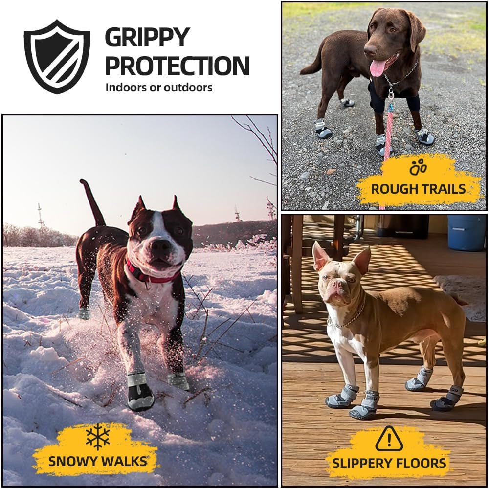 Dog Shoes for Small Dogs, Dog Boots & Paw Protectors for Hardwood Floors, Outdoor Dog Booties for Hot Pavement Winter Snow Hiking, Waterproof Dog Shoes with Reflective Strips Size 1